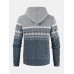 Mens Tribal Pattern Hooded Long Sleeve Warm Fleeve Lined Knitting Sweater Jacket