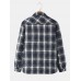 Mens Warm Double Pocket Plaid Thicken Lapel Jacket