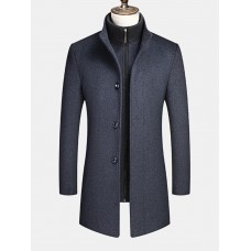 Mens Business Single  Breasted Detachable Lined Thicken Trench Coats