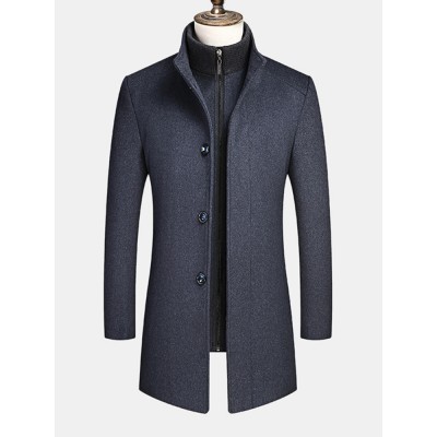 Mens Business Single  Breasted Detachable Lined Thicken Trench Coats