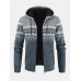 Mens Tribal Pattern Hooded Long Sleeve Warm Fleeve Lined Knitting Sweater Jacket