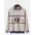 Mens Slogan Print Contrast Ribbon Lapel Corduroy Preppy Sweatshirts