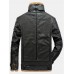 Mens Zipper Multi Pocket Warm Sherpa Lining Vintage Long Sleeve PU Leather Motorcycle Jacket