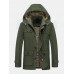 Mens Winter Thicken Fleece Lined Mid  Length Warm Parka With Removable Hood