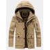 Mens Winter Thicken Fleece Lined Multi  Pocket Outdoor Casual Cotton Hooded Parkas