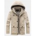 Mens Winter Thicken Fleece Lined Multi  Pocket Outdoor Casual Cotton Hooded Parkas