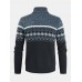 Mens Vintage Tribal Pattern Knitting Warm Stand Collar Long Sleeve Sweater Jacket