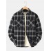 Mens Warm Double Pocket Plaid Thicken Lapel Jacket