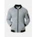 Mens Textured Baseball Collar Zip Front Solid Casual Jacket With Pocket