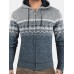 Mens Tribal Pattern Hooded Long Sleeve Warm Fleeve Lined Knitting Sweater Jacket