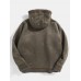 Mens Warm Faux Suede Long Sleeve Shearling Lined Hooded Coats With Pocket